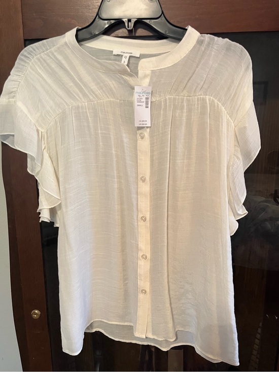Maurices Tops - Maurices Cream Ruffle-Sleeve Button Front Blouse